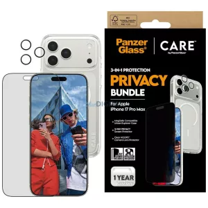CARE by PanzerGlass Flagship Privacy 3 az 1-ben védőcsomag: tok + magánszférát biztosító üveg + lencse iPhone