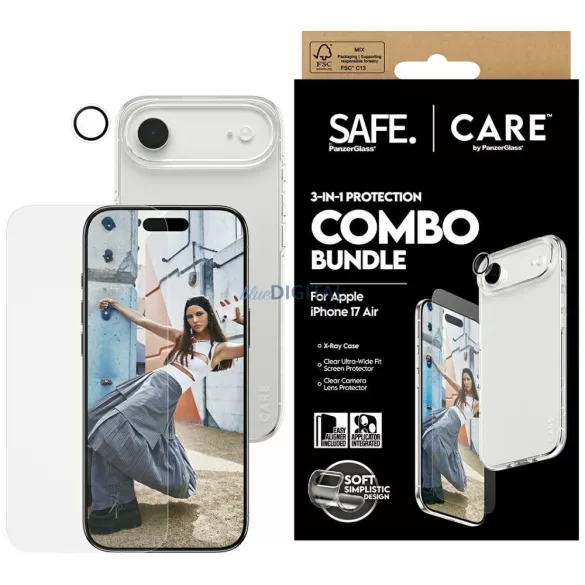 CARE by PanzerGlass divatos 3 az 1-ben készlet: tok + üvegvédő + lencse az iPhone Airhez