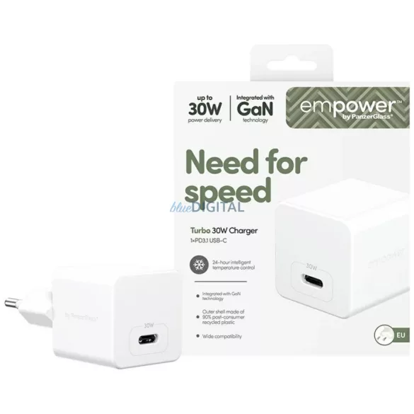 empower by PanzerGlass Turbo 30W USB-C hálózati töltő - ezüst-fekete