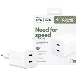   empower by PanzerGlass Turbo 45W 2x USB-C hálózati töltő - ezüst-fehér