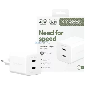 empower by PanzerGlass Turbo 45W 2x USB-C hálózati töltő - ezüst-fehér