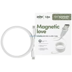 empower by PanzerGlass Magnetic 240W USB-C - USB-C mágneses kábel 1.5m - ezüst-fehér