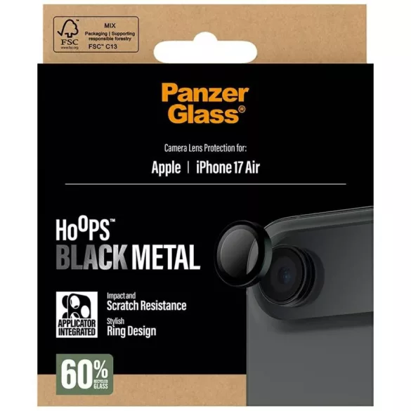 PanzerGlass Hoops edzett üveg lencse képernyővédő az iPhone Air készülékhez Fekete