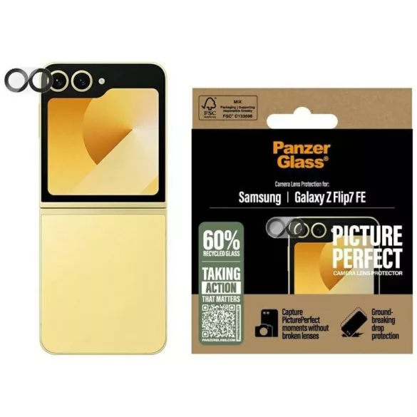 PanzerGlass PicturePerfect kamera lencse védő edzett üveg fekete szegéllyel Samsung Galaxy Z Flip7 FE
