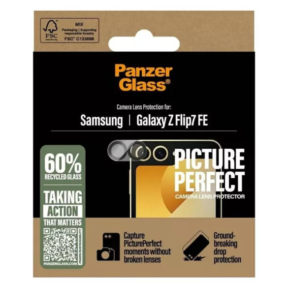 PanzerGlass PicturePerfect kamera lencse védő edzett üveg fekete szegéllyel Samsung Galaxy Z Flip7 FE