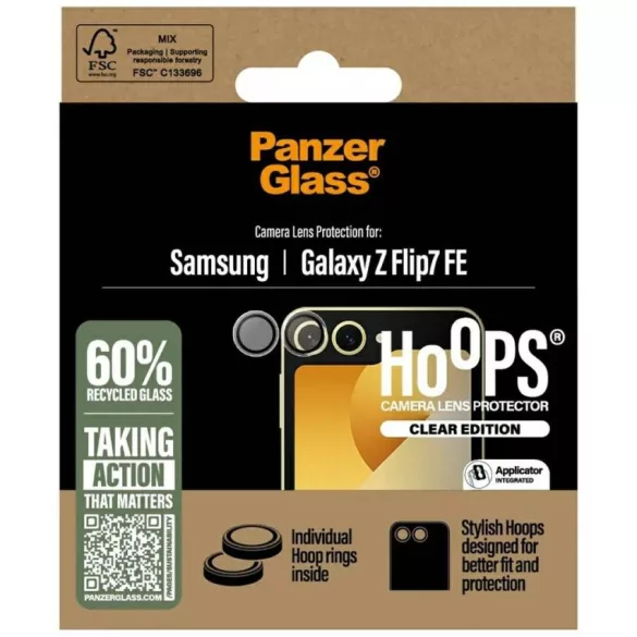 Edzett üveg a kamera lencséjéhez PanzerGlass karika Samsung Galaxy Z Flip7 FE számára