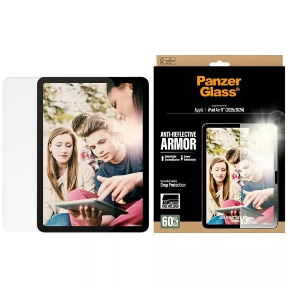 Edzett üveg PanzerGlass Ultra-Wide Fit fényvisszaverő páncél iPad Air 11" (2025/2024) számára