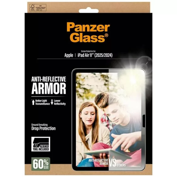 Edzett üveg PanzerGlass Ultra-Wide Fit fényvisszaverő páncél iPad Air 11" (2025/2024) számára