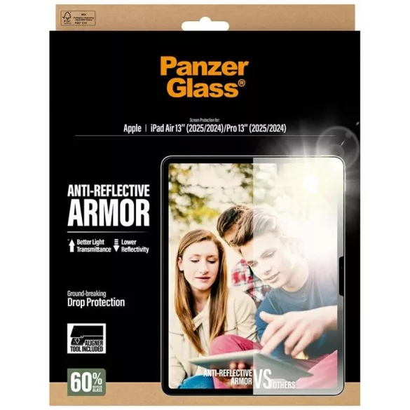 Edzett üveg PanzerGlass Ultra-Wide Fit fényvisszaverő páncél az iPad Air 13" (2025/2024) / Pro 13" (2025/2024) készülékhez