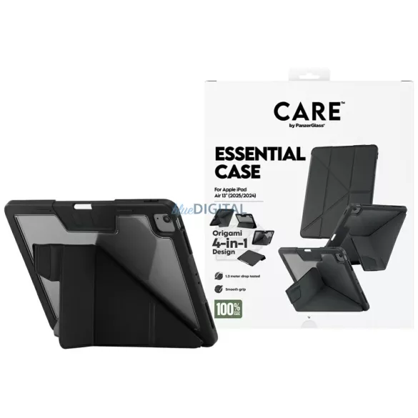 Case Care by PanzerGlass Y hajtogatott tok iPad Air 13" (2024/2025) fekete színhez