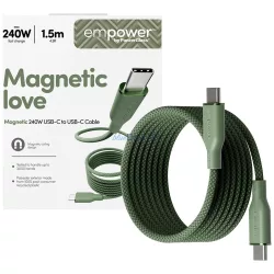  empower by PanzerGlass Magnetic 240W USB-C - USB-C mágneses kábel 1.5m - zöld