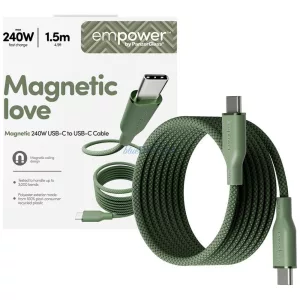 empower by PanzerGlass Magnetic 240W USB-C - USB-C mágneses kábel 1.5m - zöld