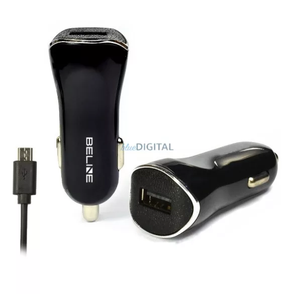 Beline autós töltő 1xUSB + microUSB kábel 1A - fekete