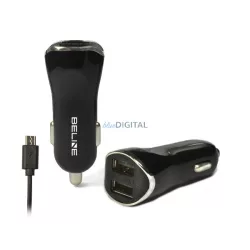   Beline autós töltő 2xUSB csatlakozóval és USB-A - microUSB kábellel 2,1A fekete