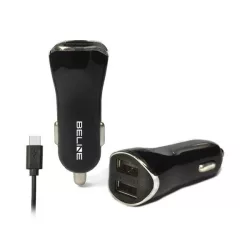   Beline autós töltő 2xUSB csatlakozóval és USB-A - Type-C kábellel 2,1A fekete