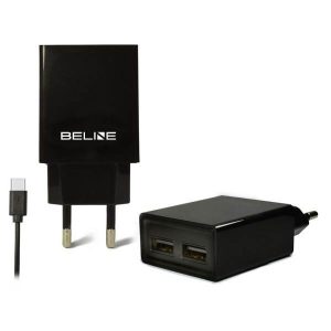 Beline hálózati töltő 2xUSB csatlakozóval és USB-A - Type-C kábellel 2A fekete