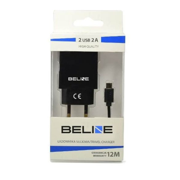 Beline hálózati töltő 2xUSB csatlakozóval és USB-A - Type-C kábellel 2A fekete