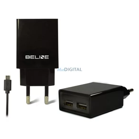 Beline hálózati töltő 2xUSB + microUSB 2A, fekete
