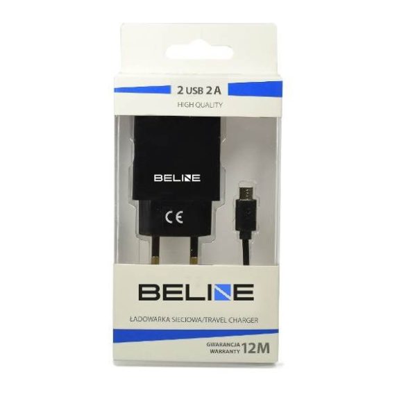 Beline hálózati töltő 2xUSB csatlakozóval és USB-A - microUSB kábellel 2A fekete