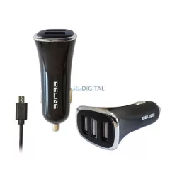   Beline autós töltő 3xUSB-A csatlakozóval és USB-A - microUSB kábellel 4A fekete