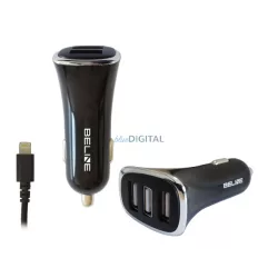   Beline autós töltő 3xUSB-A csatlakozóval és USB-A - Lightning kábellel 4A fekete