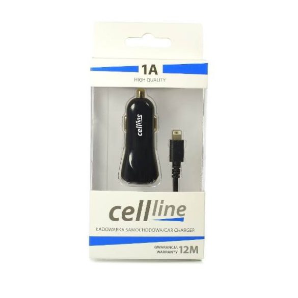 Celline autós töltő 1xUSB csatlakozóval és USB-A - Lightning kábellel 1A fekete