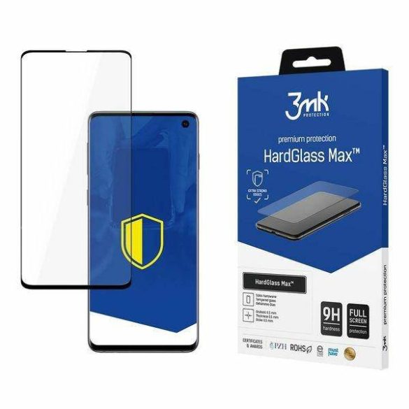 3MK HardGlass Max Új Samsung G973 Samsung Galaxy S10 fekete, teljes képernyős érzékelőpontos ujjlenyomatmentes képernyővédő fólia