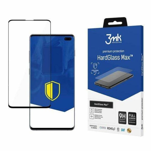 3MK HardGlass Max Új Samsung G975 Samsung Galaxy S10 Plus fekete, teljes képernyős érzékelőpontos ujjlenyomatmentes kijelzővédő fólia