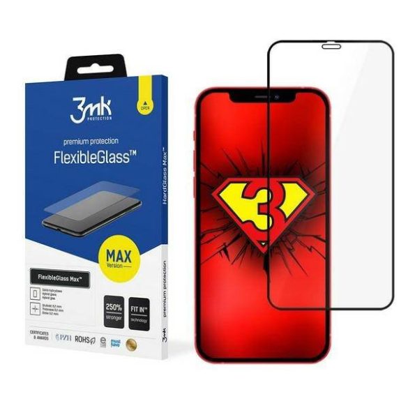 3MK FlexibleGlass Max iPhone 12 mini 5,4" fekete, hibrid üveg képernyővédő fólia megerősített élekkel