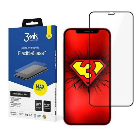 3MK FlexibleGlass Max iPhone 12/12 Pro 6,1" fekete, hibrid üveg képernyővédő fólia megerősített élekkel