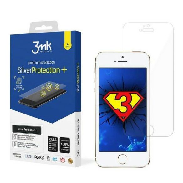 3MK Silver Protect+ iPhone 5/5S/SE nedves felvitelű antimikrobiális képernyővédő fólia