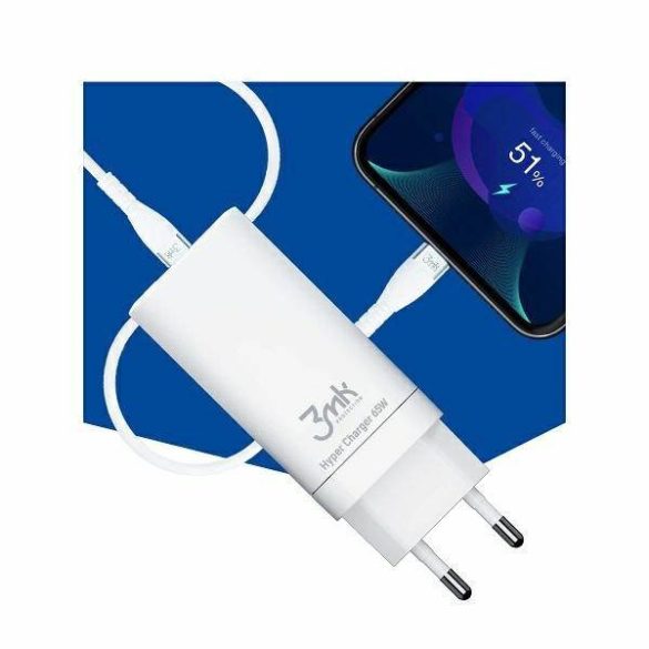 3MK HyperCharger 65W 2xUSB-C + 1xUSB-A, hálózati töltő GAN, PD+QC