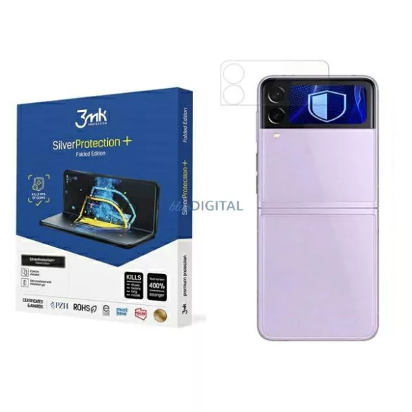 3MK Silver Protect+ Samsung Galaxy Z Flip3 5G nedves felvitelű antimikrobiális képernyővédő fólia (előlapra)