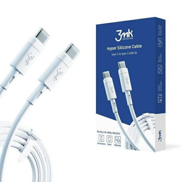 3MK HyperSilicone kábel USB-C/USB-C fehér 1m 60W 3A