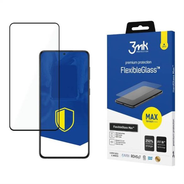 3MK FlexibleGlass Max Samsung Galaxy S22 S901 fekete, hibrid üveg képernyővédő fólia megerősített élekkel
