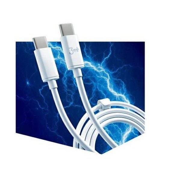 3MK Hyper kábel USB-C/USB-C 2m 100W kábel fehér képernyővédő fólia