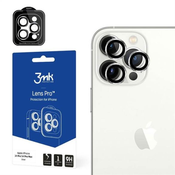 3MK Lens Protection Pro iPhone 14 Pro / 14 Pro Max ezüst kamera védőfólia rögzítőkerettel