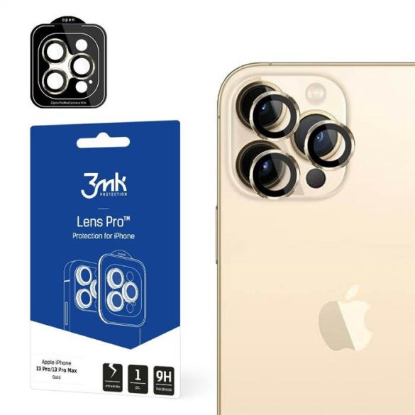 3MK Lens Protection Pro iPhone 13 Pro / 13 Pro Max arany kamera védőfólia rögzítőkerettel