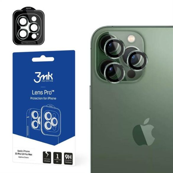 3MK Lens Protection Pro iPhone 13 Pro / 13 Pro Max zöld kamera védőfólia rögzítőkerettel
