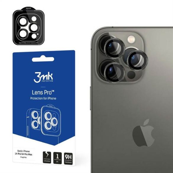 3MK Lens Protection Pro iPhone 14 Pro / 14 Pro Max grafit kamera védőfólia rögzítőkerettel