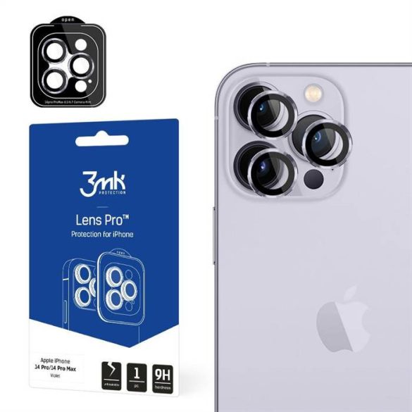 3MK Lens Protection Pro iPhone 14 Pro / 14 Pro Max lila kamera védőfólia rögzítőkerettel