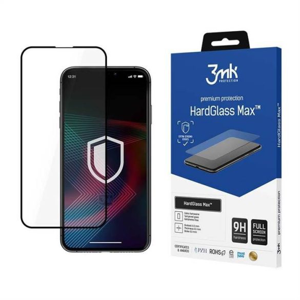 3MK HardGlass Max iPhone 14 Plus 6,7" fekete teljes képernyős üveg kijelzővédő fólia