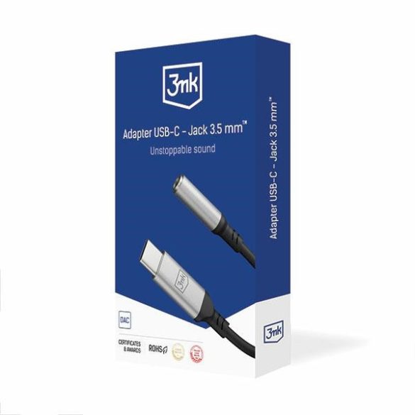 3MK Adapter USB-C - 3,5 mm-es jack csatlakozó fekete