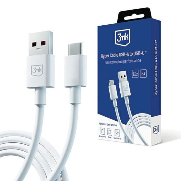 3MK Hyper kábel USB-A USB-C 5A 60W 1.2m fehér