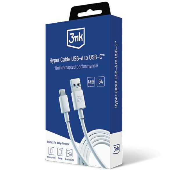3MK Hyper kábel USB-A USB-C 5A 60W 1.2m fehér