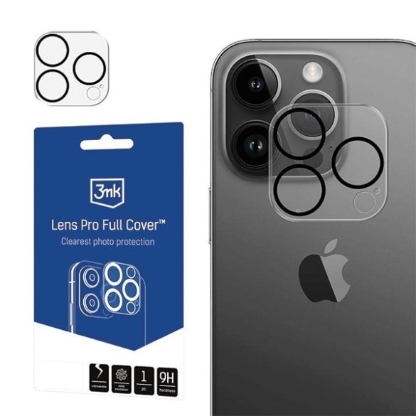 3MK Lens Pro Full Cove iPhone 11 Pro/11 Pro Max edzett üveg kameralencséhez rögzítőkerettel 1db