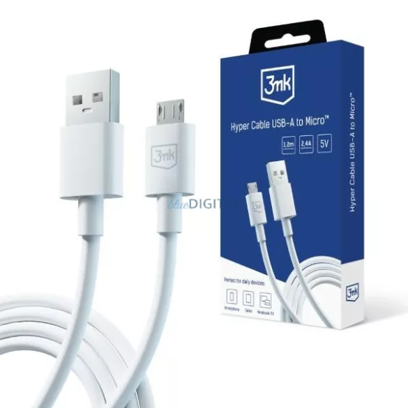 3mk Hyper Cable USB-A - microUSB kábel 1.2m 5V 2.4A fehér