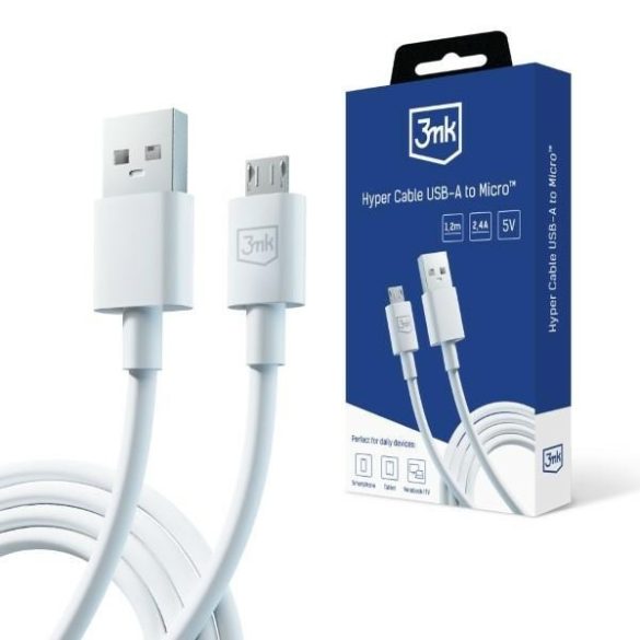 3mk Hyper Cable USB-A - microUSB kábel 1.2m 5V 2.4A fehér