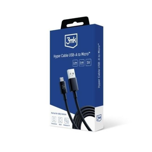 3mk Hyper Cable USB-A - microUSB kábel 1.2m 5V 2.4A fekete