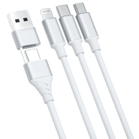 3mk Hyper Cable 3-az-1-ben USB kábel USB-A/Type-C - Type-C/microUSB/Lightning 1.5m 12W fehér